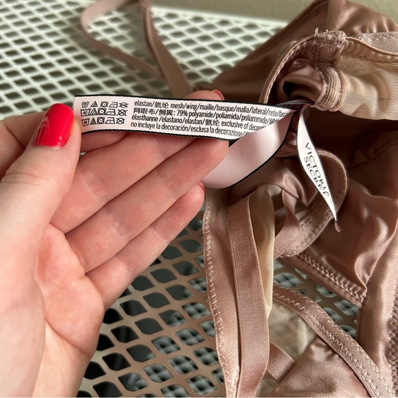 Victoria’s Secret rose gold strappy silk bralette with mesh paneling Size S - Picture 2 of 8